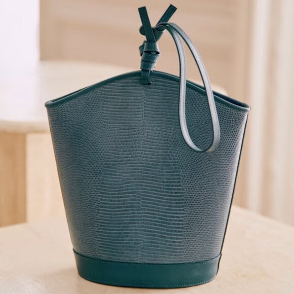 Sézane NWT Marli Bucket Bag in Embossed Denim Bi-Material - Picture 1 of 6